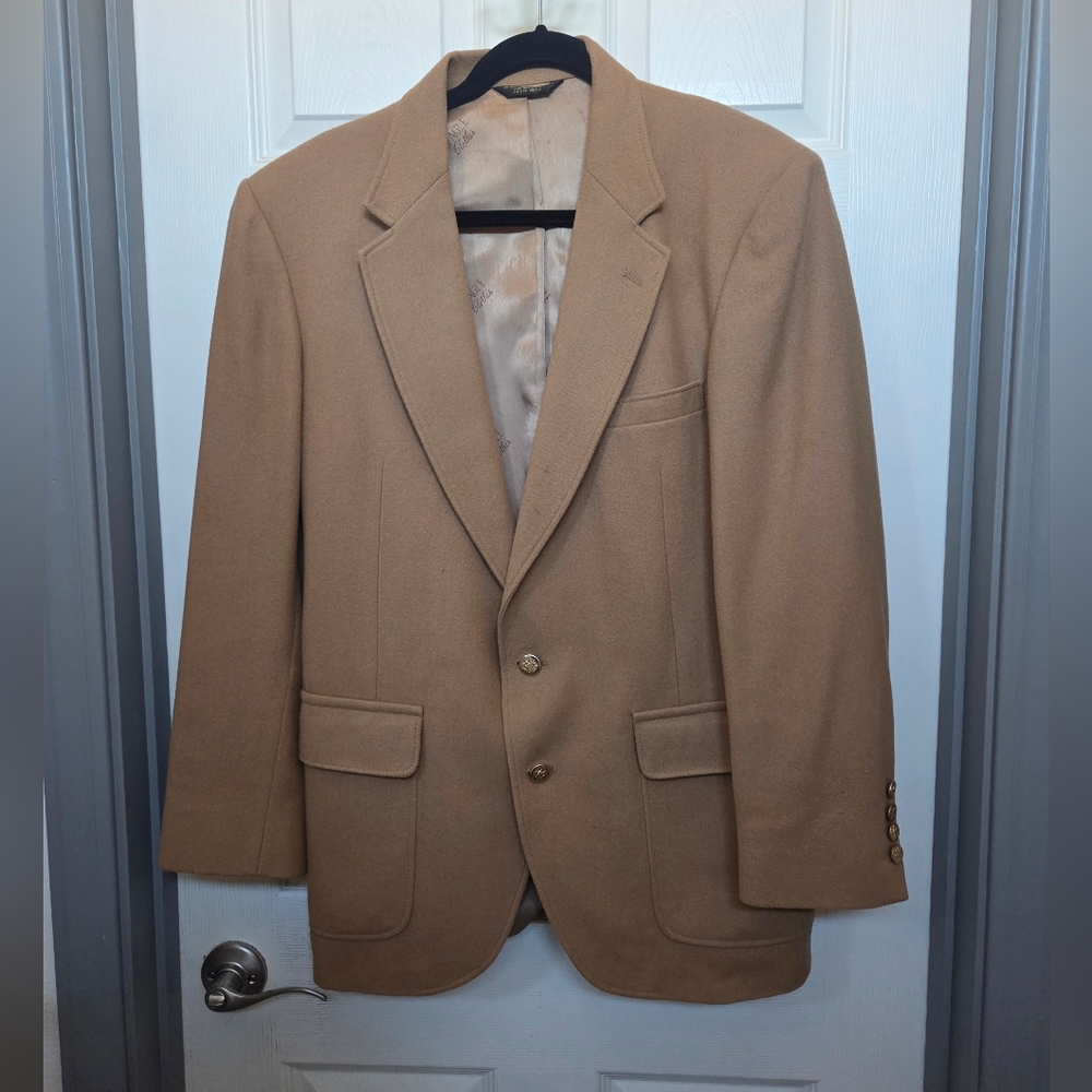 Men's Camel Blazer Sports Coat 100% Wool Vintage Office Work Career Wear 40-42